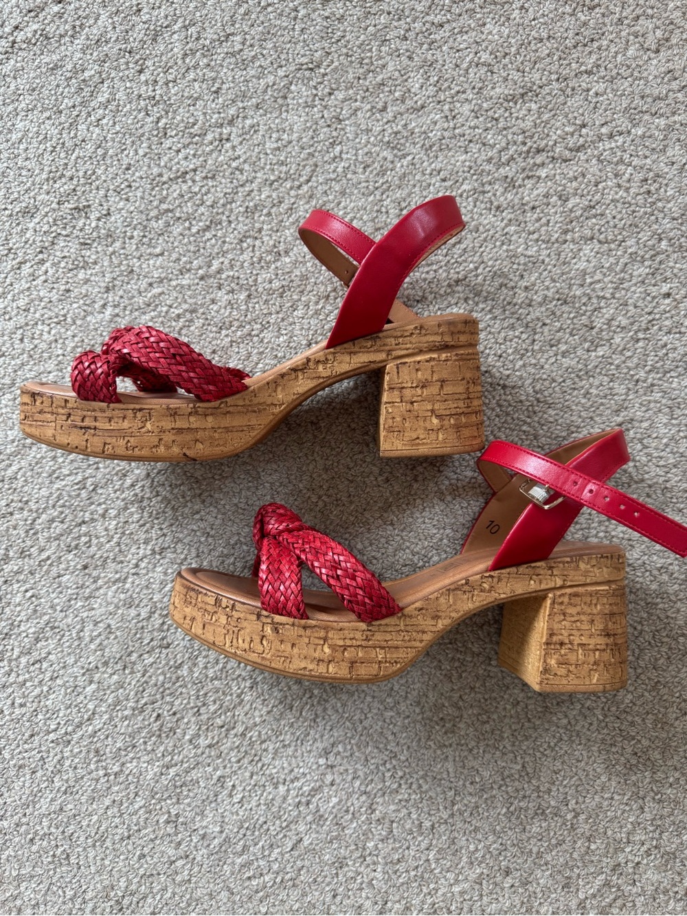 Women’s Seychelles Red Braided Cork Block Heel Sandals Size 10 - Picture 4 of 5